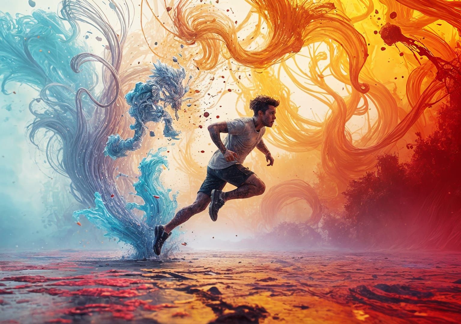 Cinematic Ink Splatter Art of Running Man