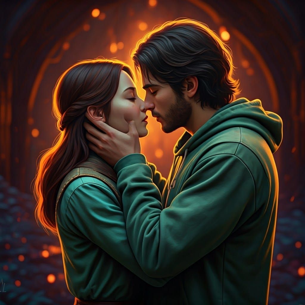 Fantasy Couple's Kiss: Digital Art in Unreal Engine
