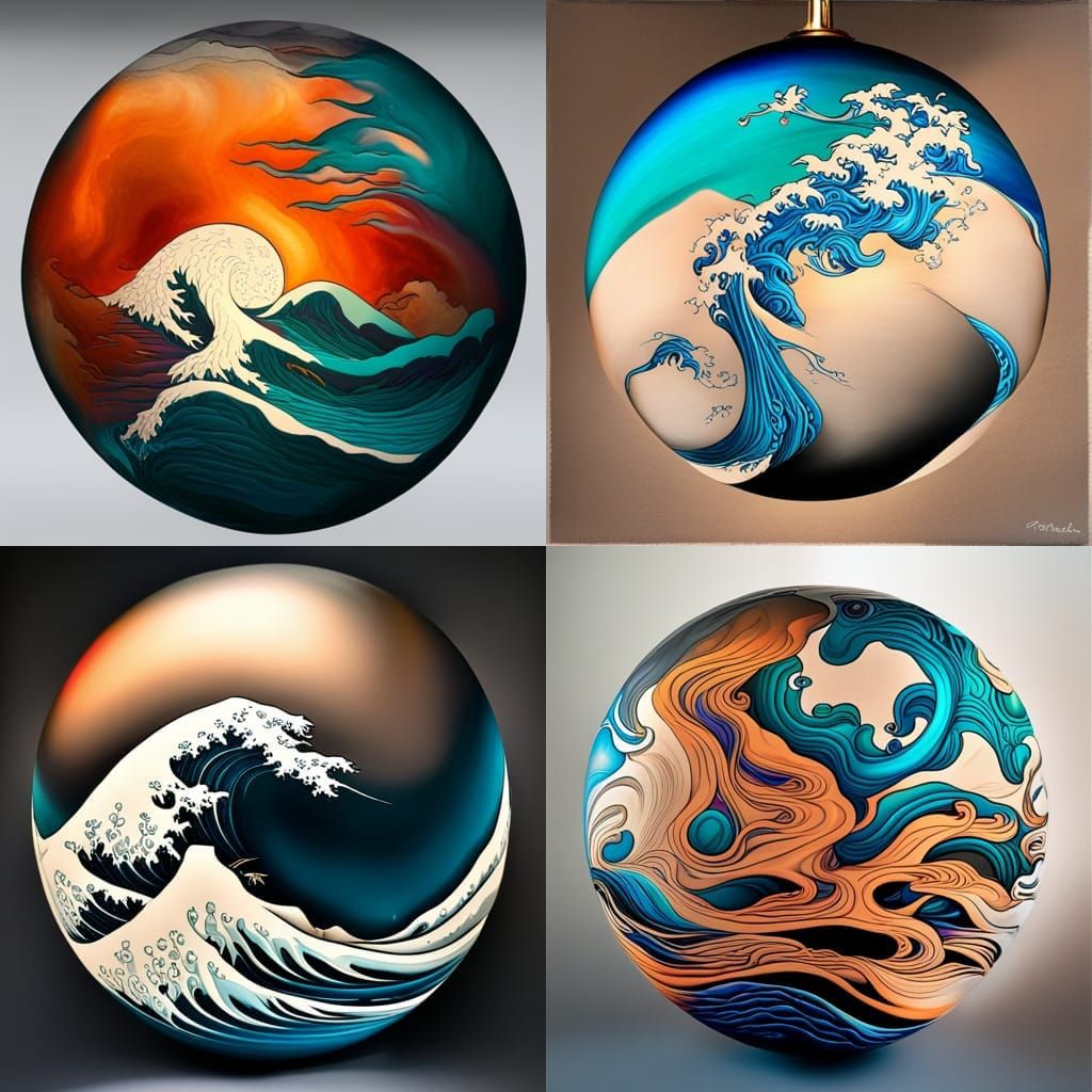 Vibrant Japanese Wave Painting in Art Nouveau Style