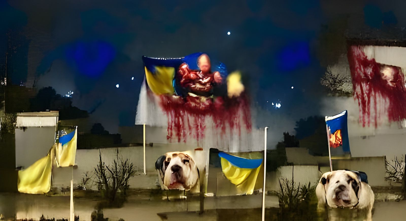 Nightmare Warscape: Two-Headed Bulldog Rips Ukraine Flag
