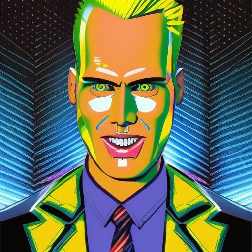 Hyperrealistic Max Headroom Portrait in Splash Art Style