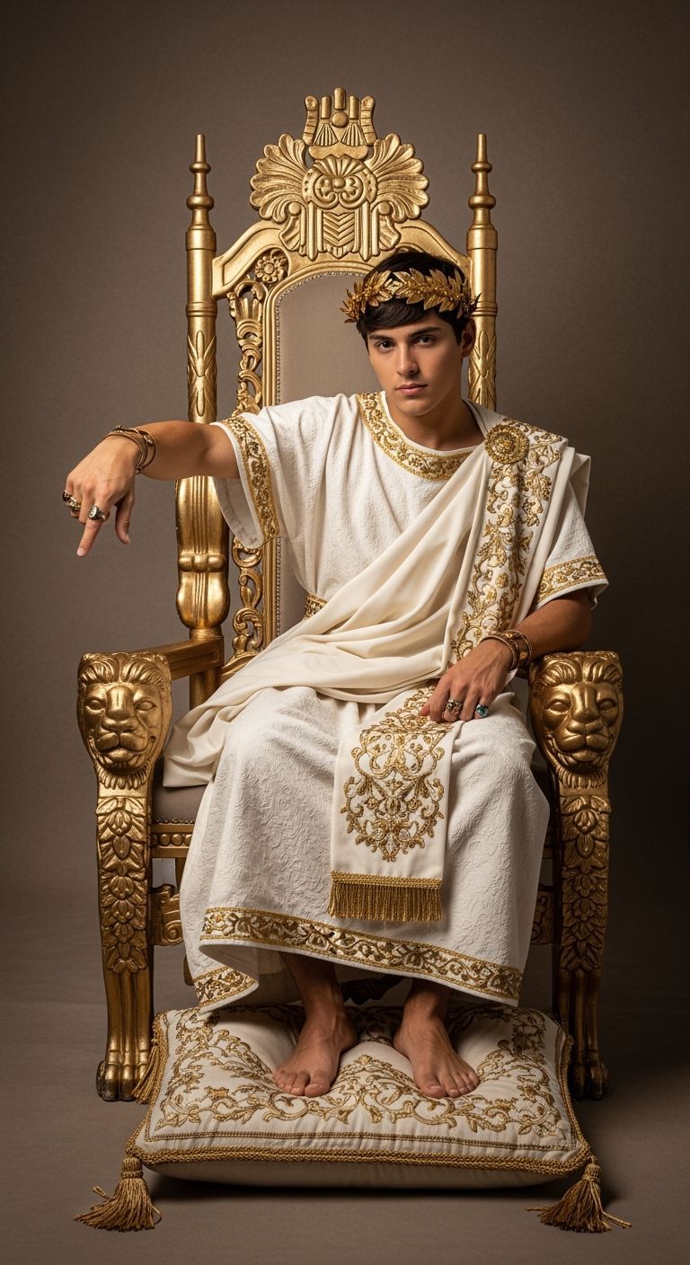 Young Roman Emperor on Lavish Gold Throne