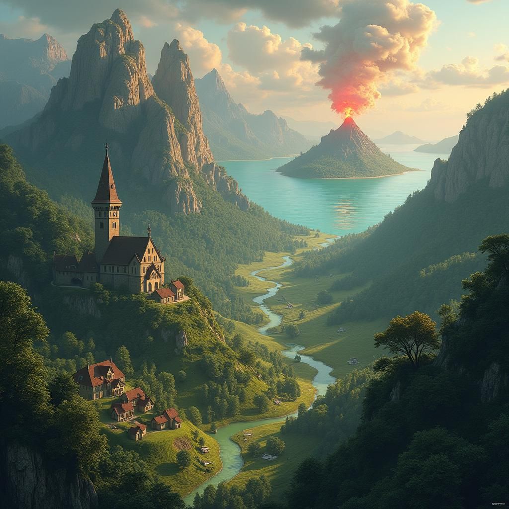 Mystical Medieval Map with Dragon Island in Matte Painting