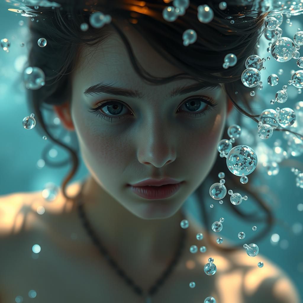Underwater Woman Portrait in Realistic 3D Rendering