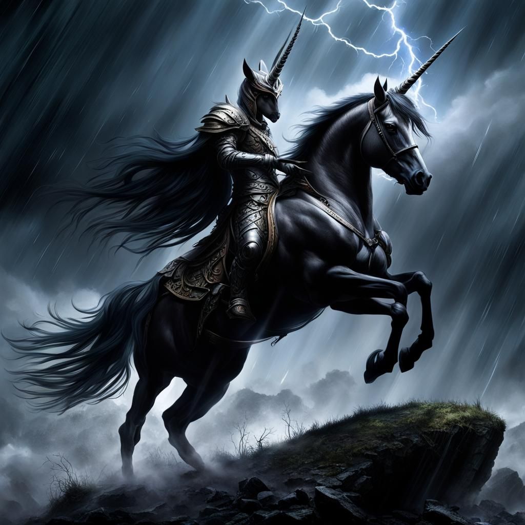 Snow White Slaying Unicorn: Dark Fantasy Art