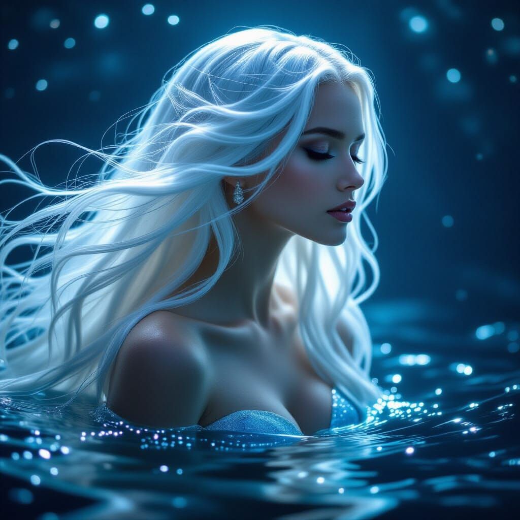 Mystical Mermaid in the Deep Ocean, Ethereal Digital Art