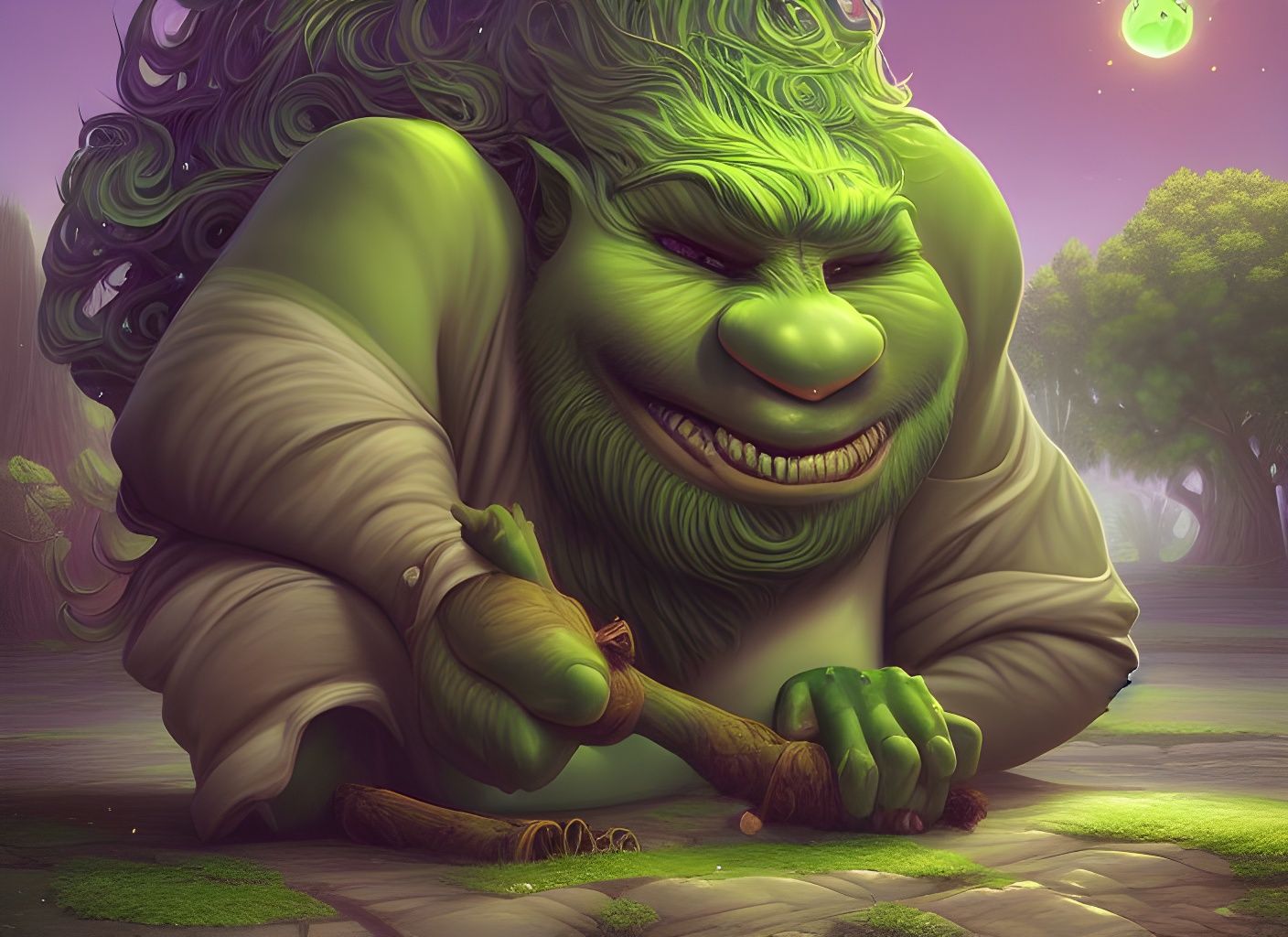 Green Troll Digital Artwork in Detailed Style