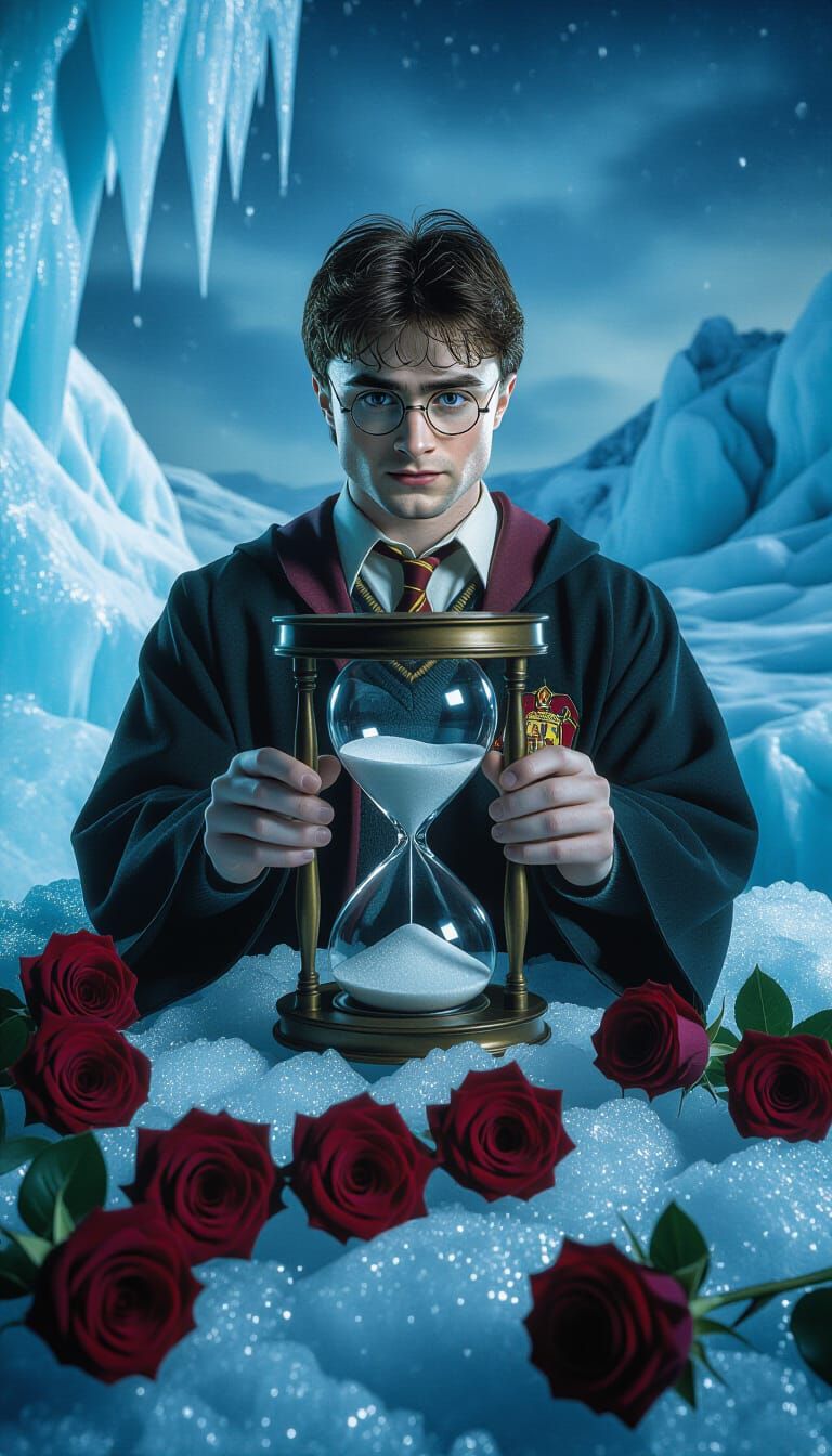 Harry Potter and Hourglass in Cyberpunk Style