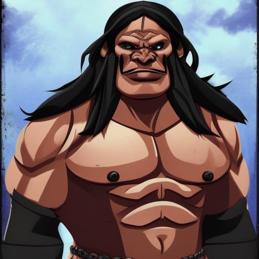 Half-Orc Barbarian in Anime Style