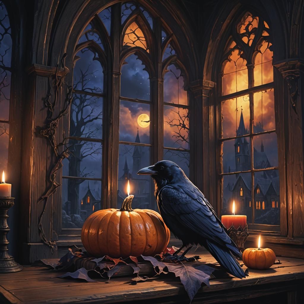 Raven and Pumpkin in Dark Fantasy Style