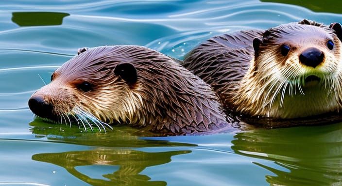 Playful Otters Swimming