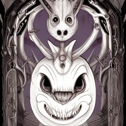 Nightmarish White Rabbit: Dark Occult Concept Art