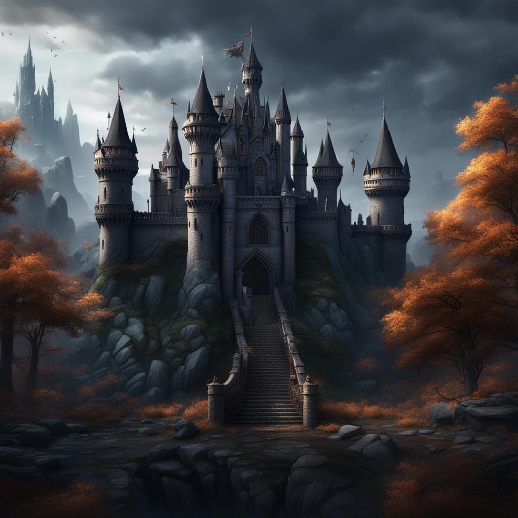 Fantastical Dark Castle Matte Painting