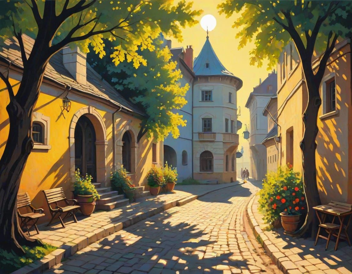 Romantic Mariupol, Ukraine in Medieval Woodcut Style