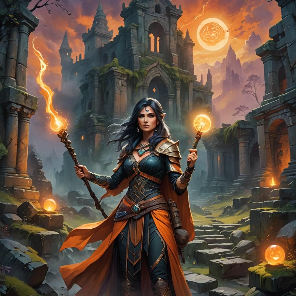 Sorceress in Ancient Ruins: Fantasy Concept Art