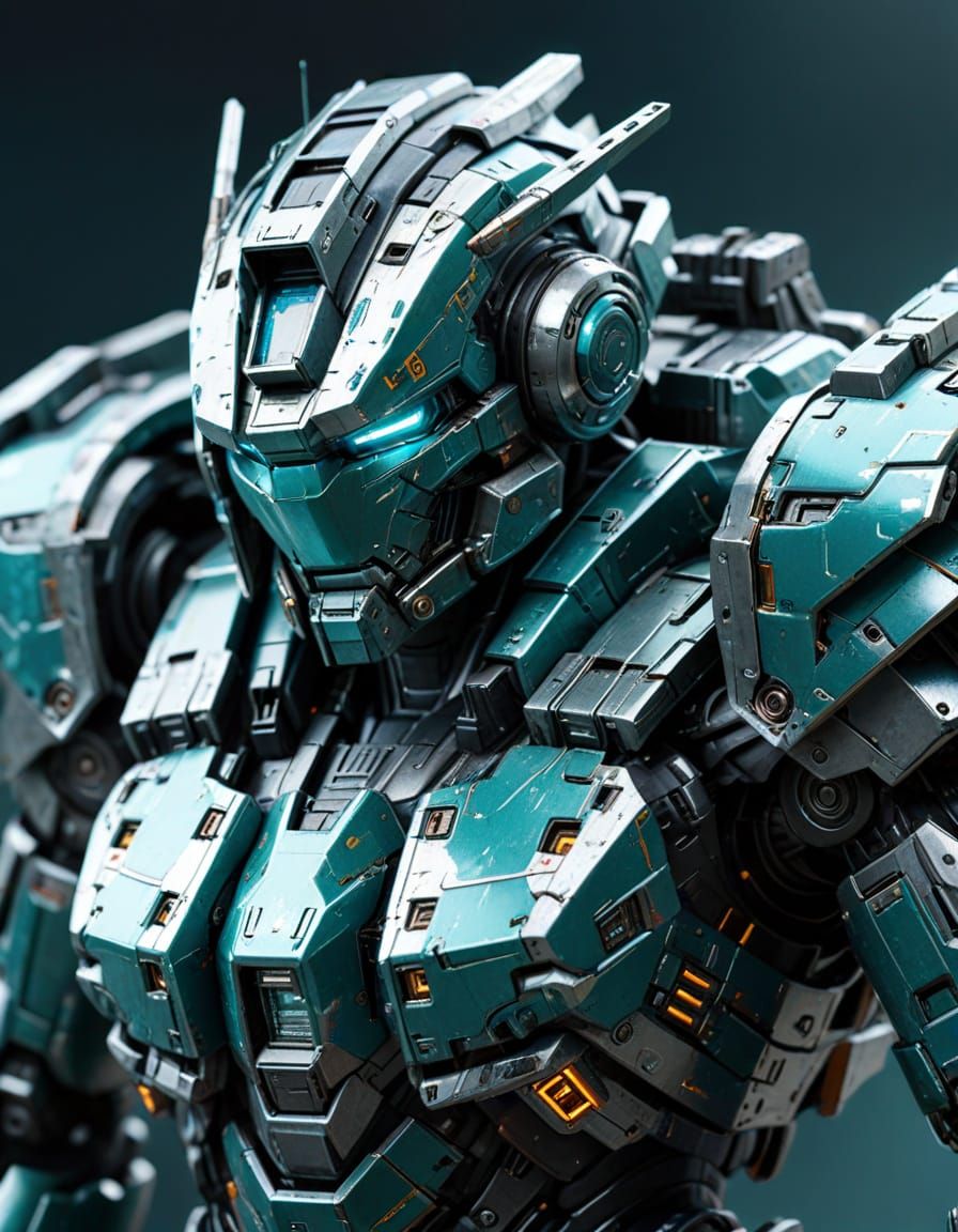 Sleek Armored Core in Polished Chrome and Teal