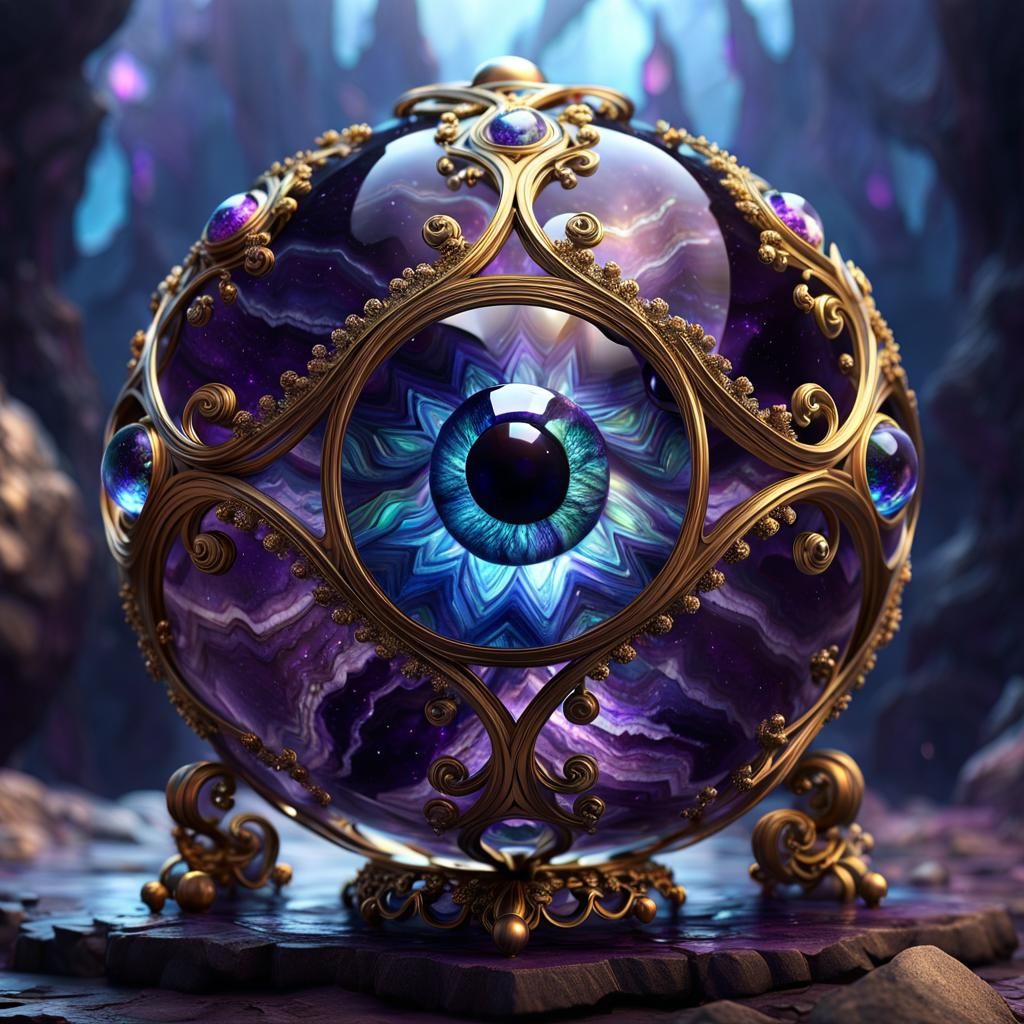 Chevron Amethyst Quartz Eye in Detailed Matte Painting