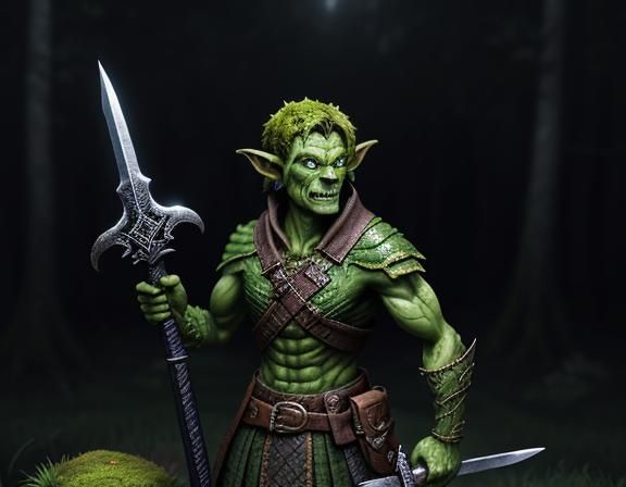 Goblin Warrior in Mystical Forest: Low-Poly 3D Art