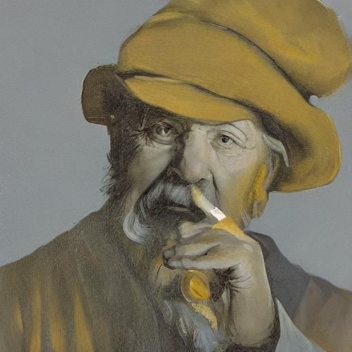 Wrinkled Hands Hold Pipe in Rembrandt-Inspired Oil Painting