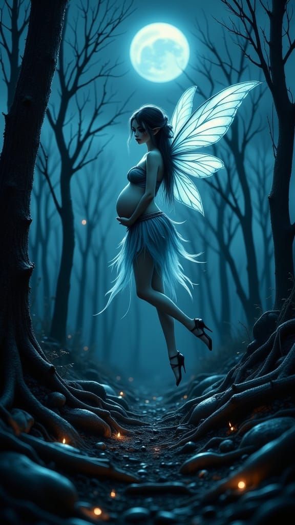 Pregnant Fairy in Dead Forest Digital Painting