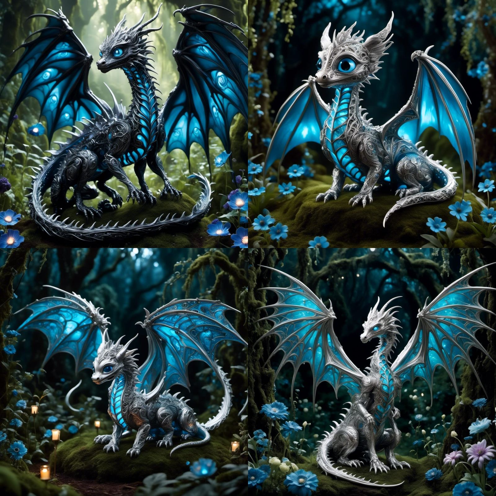 Bioluminescent Dragon Hatchlings in Whimsical Gothic Style