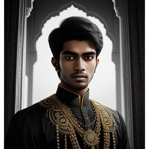 Young Man in Traditional Dress with Palace Backdrop