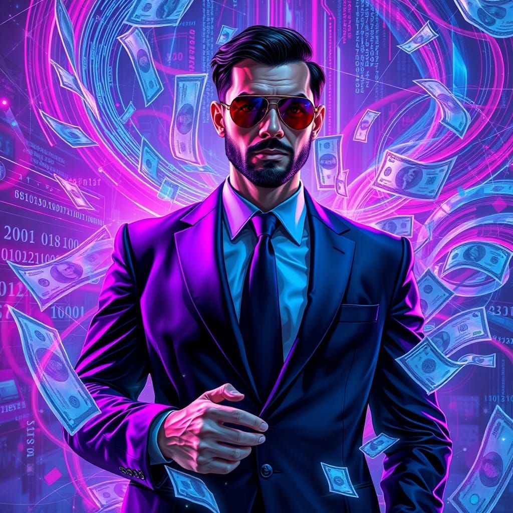 Futuristic Businessman Surrounded by Transforming Digital Co...