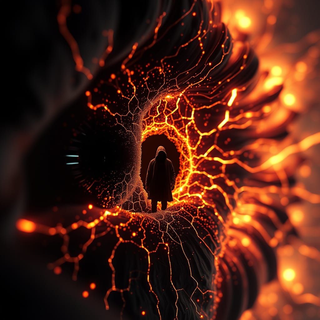 Bio-Data Organism with Magma Iris in Anadol Style