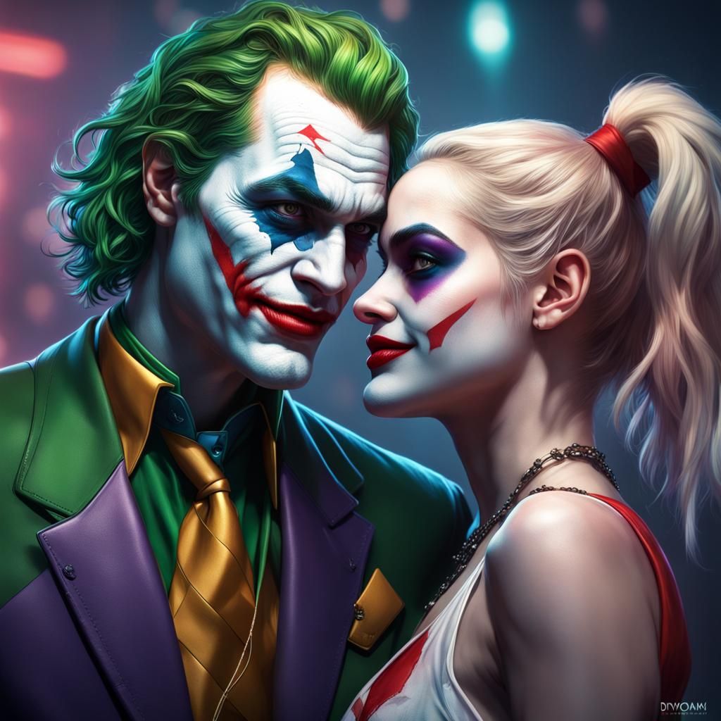 Joker and Harley Quinn Portrait in Art Nouveau Style