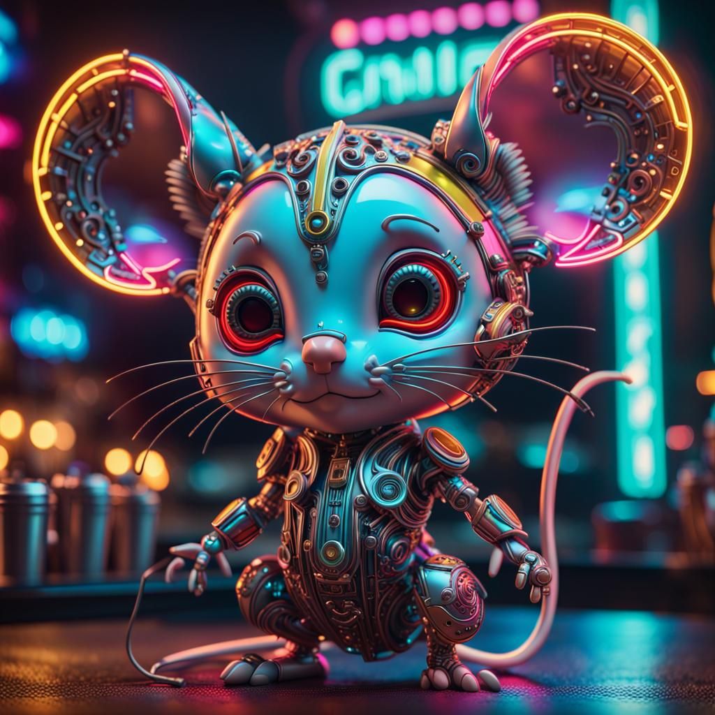 Cyberpunk Neon Android Mice Night Cafe Performance