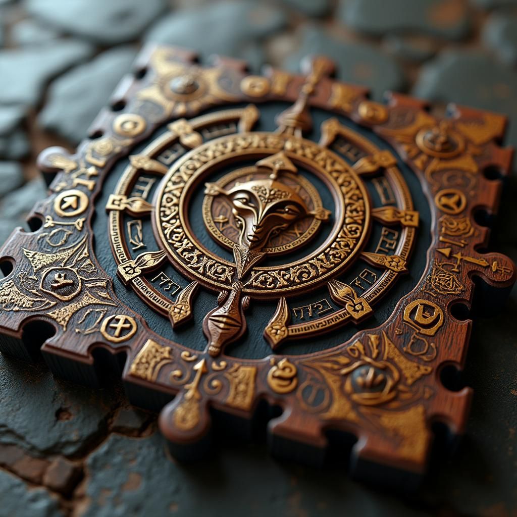 Mystical Wooden Puzzle with Ancient Symbols