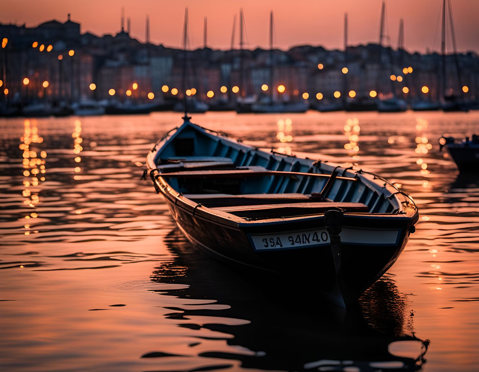 Realistic Sunset Harbor with Boats