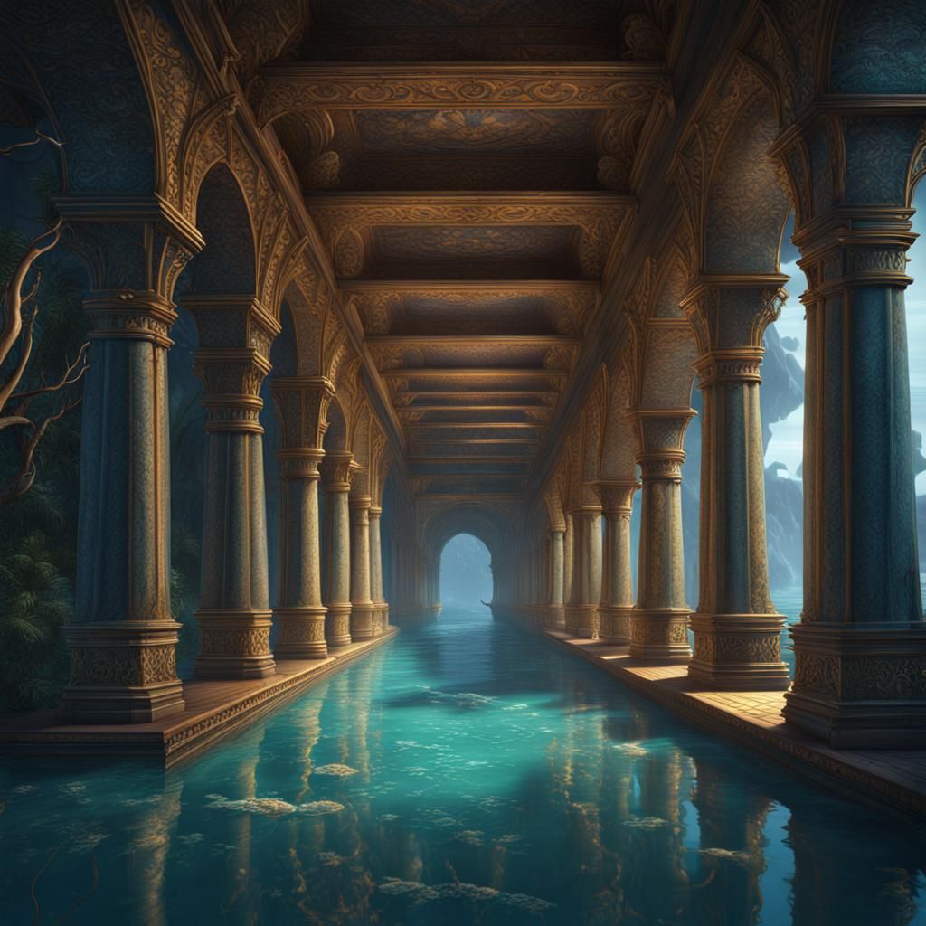 Ocean Palace Pathway in Detailed Matte Painting
