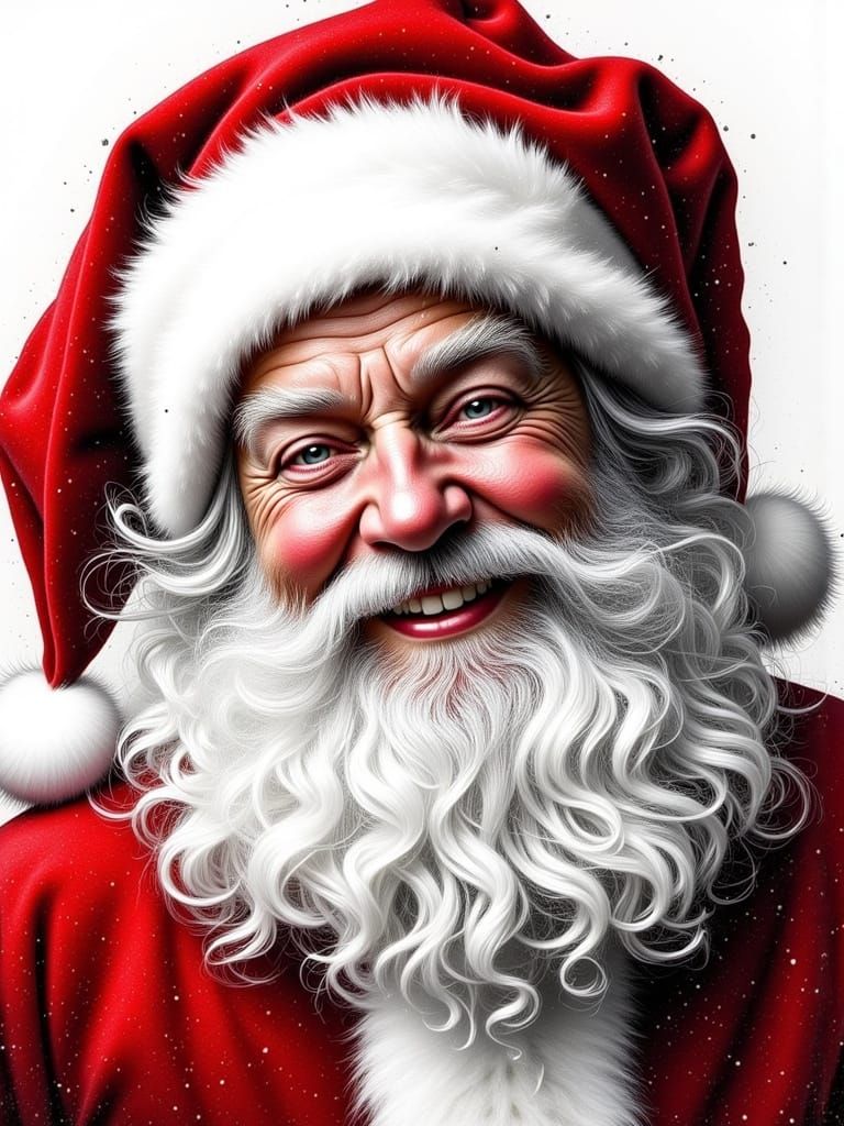 Santa Claus Beaming in Detailed Ink Hatching Style