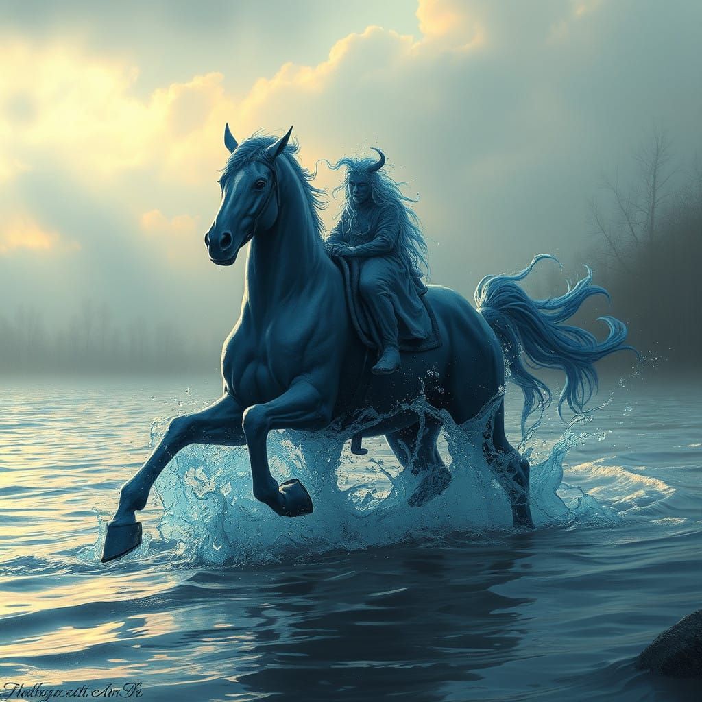 Ethereal Blue Water Horse Gallops Across Aquatic Realm