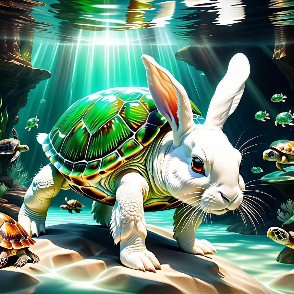 Crystal Rabbit and Turtle by Water Cascade