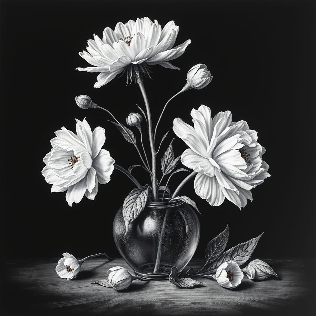 Floral Still Life in Scratchboard Technique