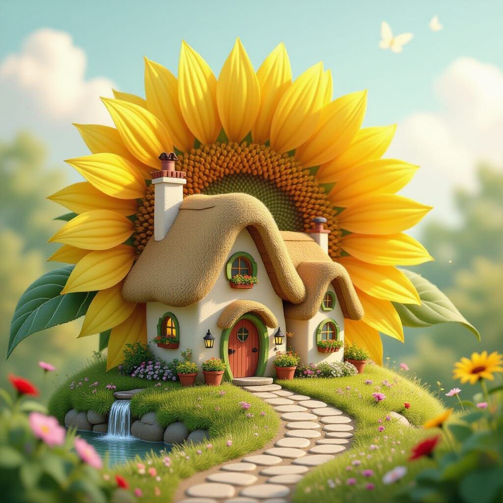 Enchanted Fairy Village Inside Giant Sunflower