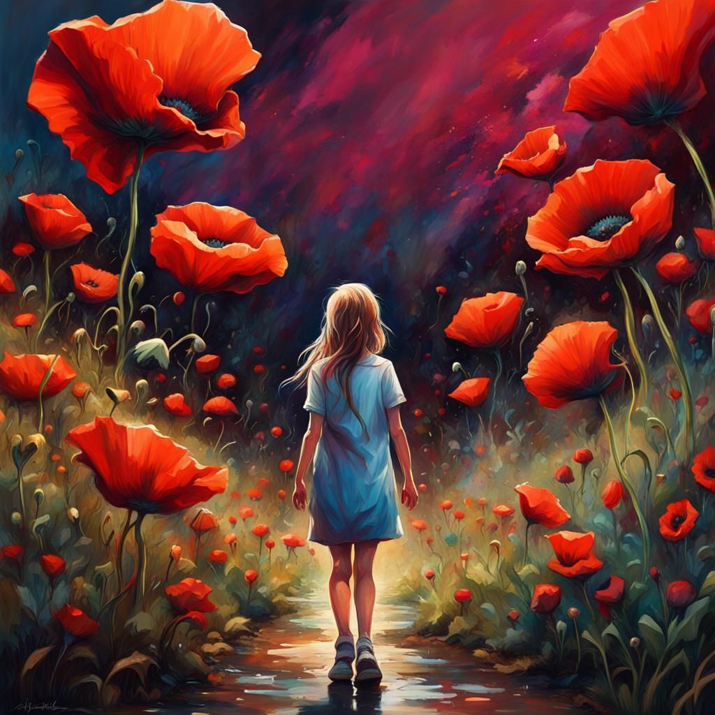 Girls in Poppy Field: Fantasy Matte Painting