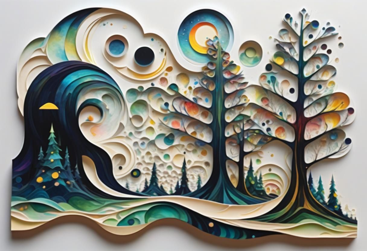 Abstract Aurora Borealis: Geometric Oil Painting