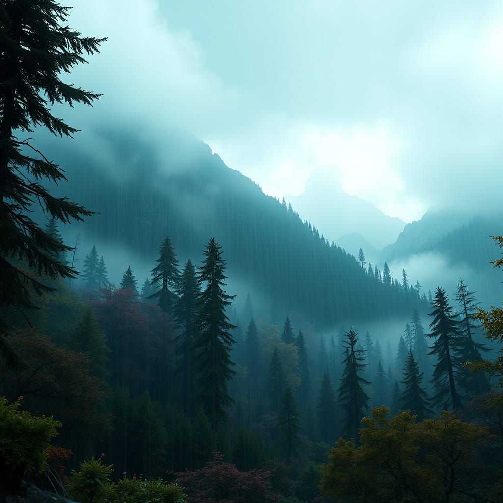 Mystical Mountain Fog in Vivid Colors