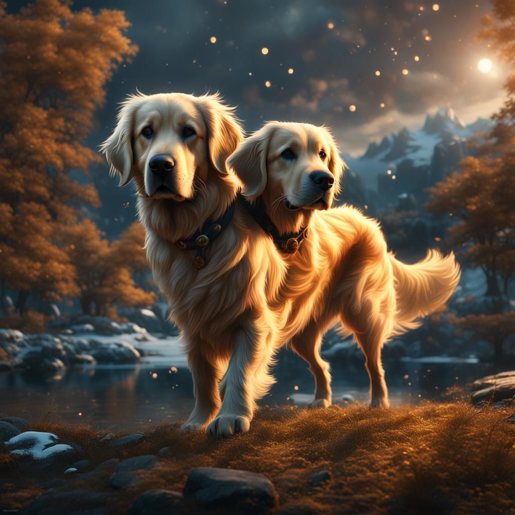 Detailed Golden Retriever Matte Painting