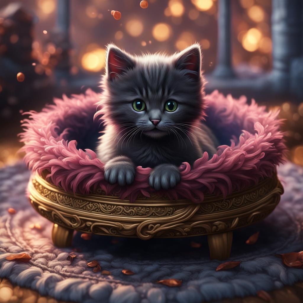 Kitten in Cat Bed: Detailed Matte Painting