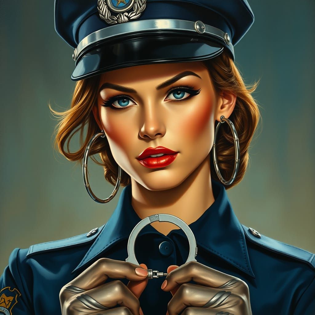 Sultry Female Police Officer in Photorealistic Pin-Up Art