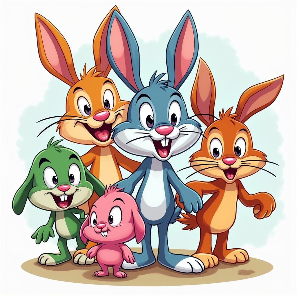 Vibrant Cartoon Rabbits in Classic Animation Style