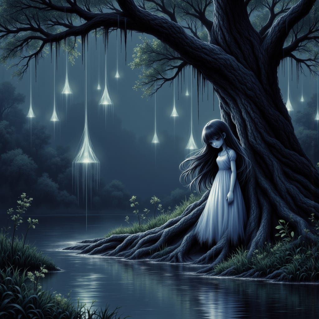 Island of Dolls: A Haunting Nocturnal Scene