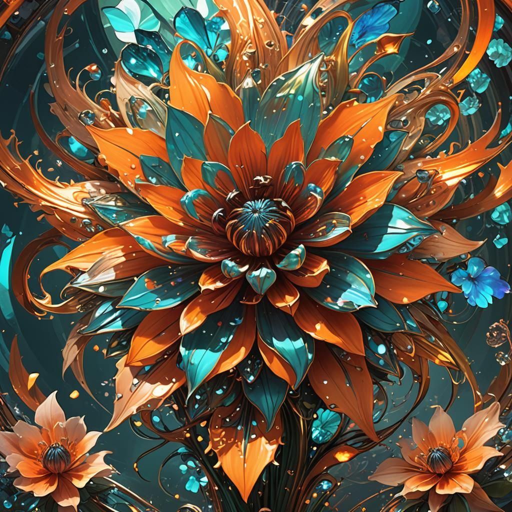 Fiery Core Flower in Splash Art Style