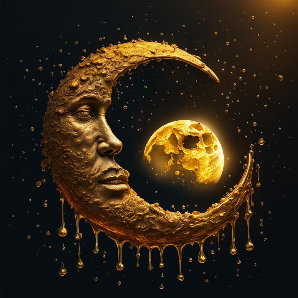 Golden Honey Dripping from Crescent Moon in HDR