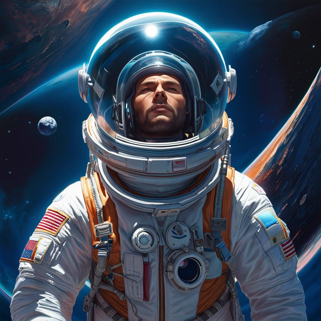 Major Tom Floating in Space, Hyperdetailed Concept Art