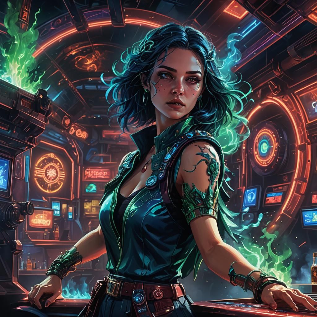 Sci-Fi Space Casino Shooting with Neon Flames